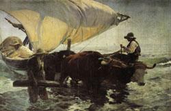 Joaquin Sorolla Y Bastida Return from Fishing Towing the Bark Germany oil painting art